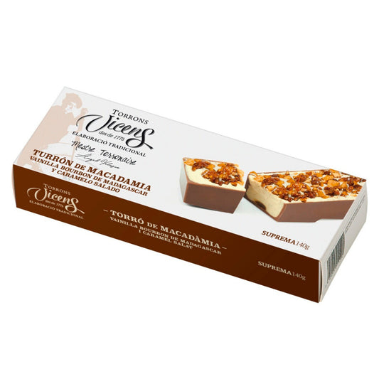 Macadamia Nougat with Bourbon Vanilla from Madagascar and salted caramel 140g in Case